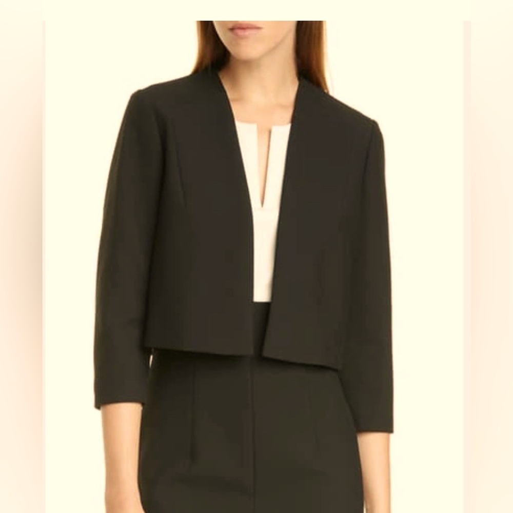 NWT Hugo Boss Collarless Crop Black Jacket Size 6